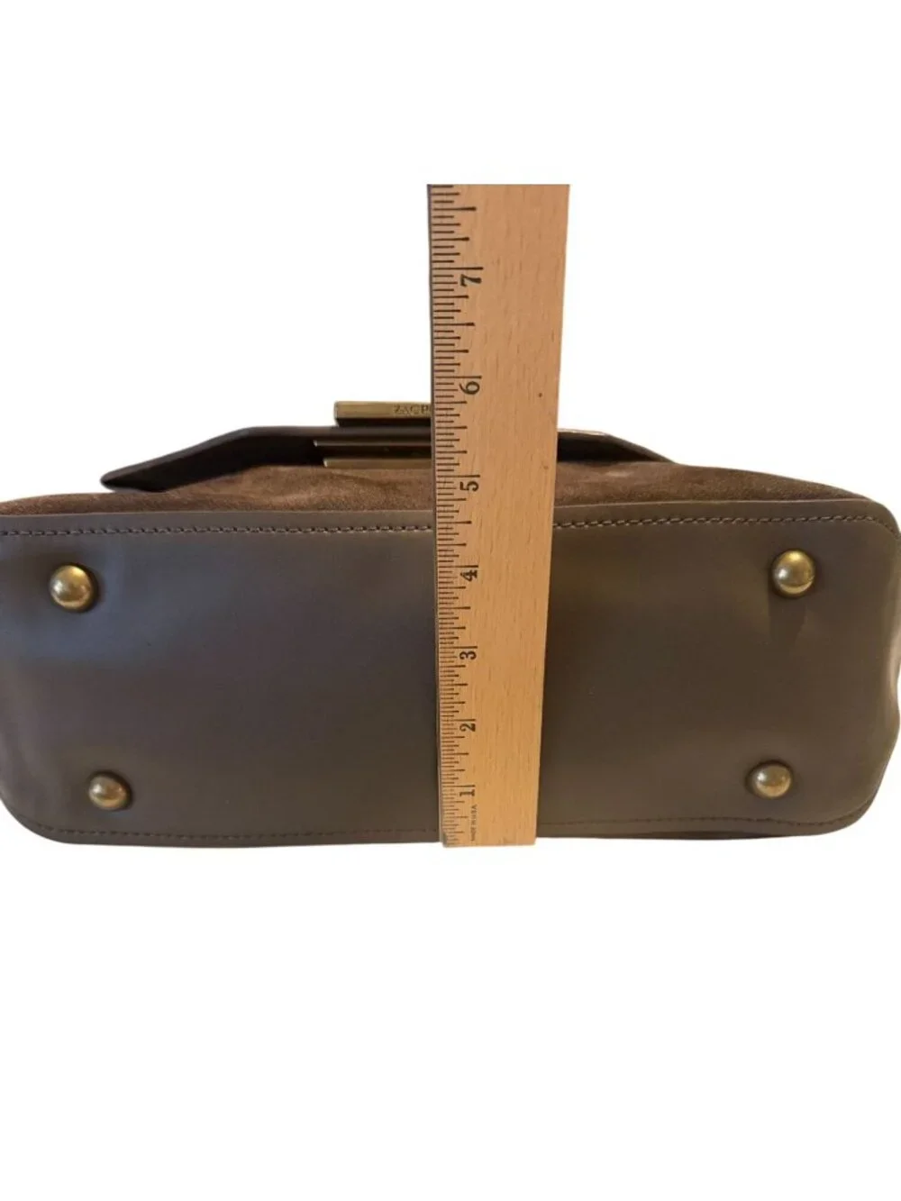 Zac Posen Eartha Brown Leather Suede Envelope Flap Brass Hardware Shoulder Bag